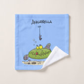 脂肪おもしろい空腹のグリーンフィッシュ魚釣り漫画 バスタオルセット (ウォッシュタオル)