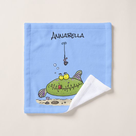 脂肪おもしろい空腹のグリーンフィッシュ魚釣り漫画 バスタオルセット (ウォッシュタオル)