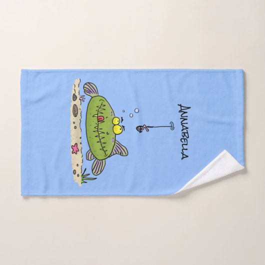 脂肪おもしろい空腹のグリーンフィッシュ魚釣り漫画 バスタオルセット (ハンドタオル)