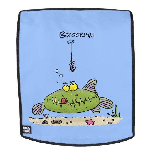 脂肪おもしろい空腹のグリーンフィッシュ魚釣り漫画 バックパック (取り外し可フェース)