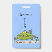 脂肪おもしろい空腹のグリーンフィッシュ魚釣り漫画 バッジ (Back)