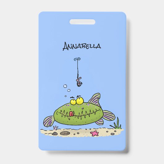 脂肪おもしろい空腹のグリーンフィッシュ魚釣り漫画 バッジ (Front)