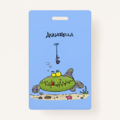 脂肪おもしろい空腹のグリーンフィッシュ魚釣り漫画 バッジ (裏面)