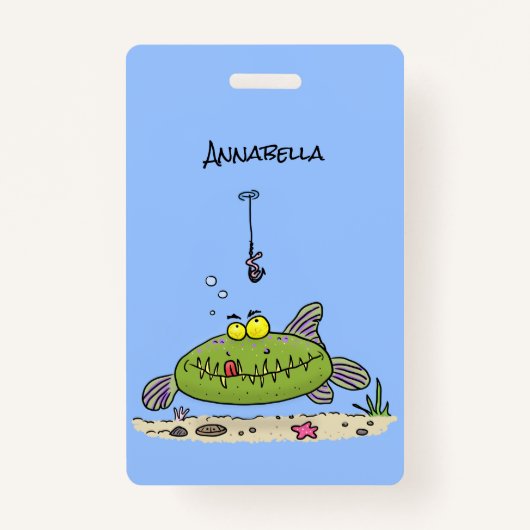 脂肪おもしろい空腹のグリーンフィッシュ魚釣り漫画 バッジ (裏面)