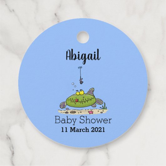 脂肪おもしろい空腹のグリーンフィッシュ魚釣り漫画 フェイバータグ (裏面)