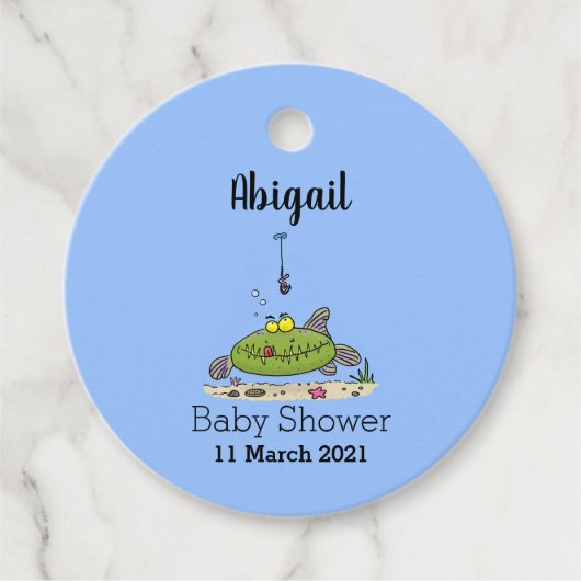 脂肪おもしろい空腹のグリーンフィッシュ魚釣り漫画 フェイバータグ (正面)