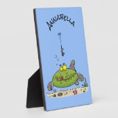 脂肪おもしろい空腹のグリーンフィッシュ魚釣り漫画 フォトプラーク (側面)