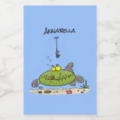 脂肪おもしろい空腹のグリーンフィッシュ魚釣り漫画 フードラベル (シングルラベル)