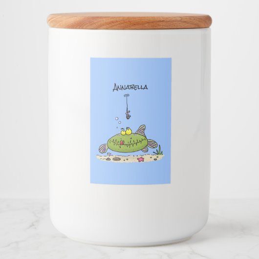 脂肪おもしろい空腹のグリーンフィッシュ魚釣り漫画 フードラベル (正面)