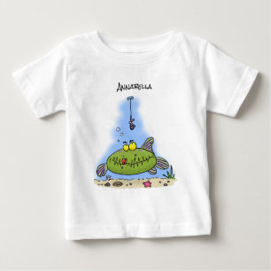 脂肪おもしろい空腹のグリーンフィッシュ魚釣り漫画 ベビーTシャツ
