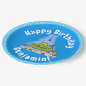 脂肪おもしろい空腹のグリーンフィッシュ魚釣り漫画 ペーパープレート (アングル)