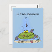 脂肪おもしろい空腹のグリーンフィッシュ魚釣り漫画 ポストカード (正面/裏面)