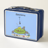 脂肪おもしろい空腹のグリーンフィッシュ魚釣り漫画 メタルランチボックス (裏面)