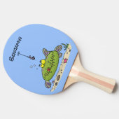 脂肪おもしろい空腹のグリーンフィッシュ魚釣り漫画 卓球ラケット (横)