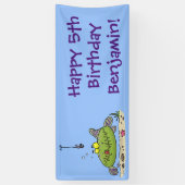 脂肪おもしろい空腹のグリーンフィッシュ魚釣り漫画 横断幕 (縦)