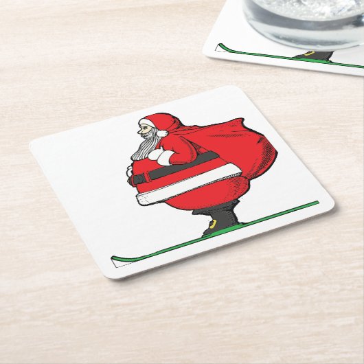 脂肪スキーサンタクロースのクリスマス スクエアペーパーコースター (アングル)