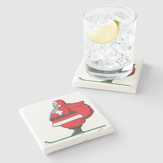 脂肪スキーサンタクロースのクリスマス ストーンコースター (横)