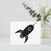 脂肪レトロロケット船ブラック ポストカード (スタンド正面)