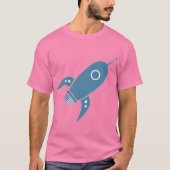 脂肪レトロロケット船ブルー Tシャツ (正面)