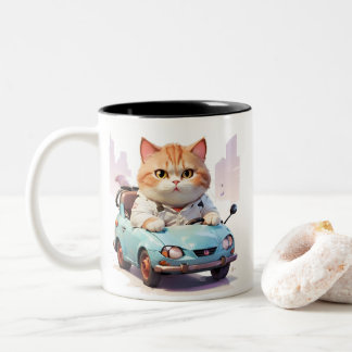 脂肪猫コーヒーカップで車を運転 ツートーンマグカップ