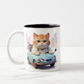 脂肪猫コーヒーカップで車を運転 ツートーンマグカップ (左)