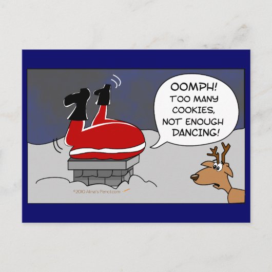 脂肪詰まりサンタおもしろいクリスマス踊り漫画 シーズンポストカード (正面)