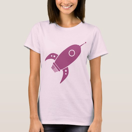 脂肪質のレトロロケットの船のピンク Tシャツ (正面)