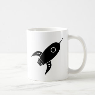 脂肪質のレトロロケットの船の黒 コーヒーマグカップ