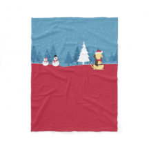 脂肪質犬のクリスマス毛布場面