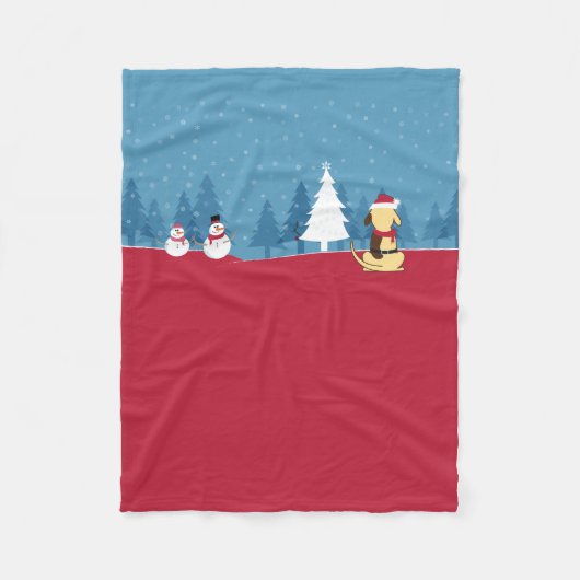 脂肪質犬のクリスマス毛布場面 フリースブランケット (正面)