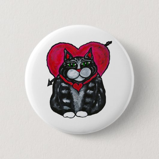 脂肪質猫およびハートのバレンタインデーボタン 缶バッジ (正面)