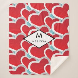 脂肪赤いハート繰り返しパターンかわいい シェルパブランケット