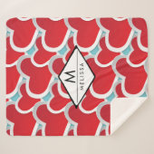 脂肪赤いハート繰り返しパターンかわいい シェルパブランケット (正面(横))