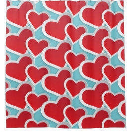 脂肪赤いハート繰り返しパターンかわいい シャワーカーテン