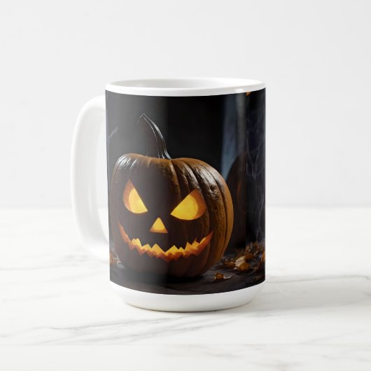 脅迫的なハロウィーンのカボチャ コーヒーマグカップ (正面左)