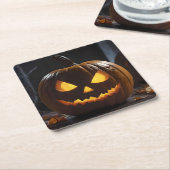 脅迫的なハロウィーンのカボチャ スクエアペーパーコースター (アングル)