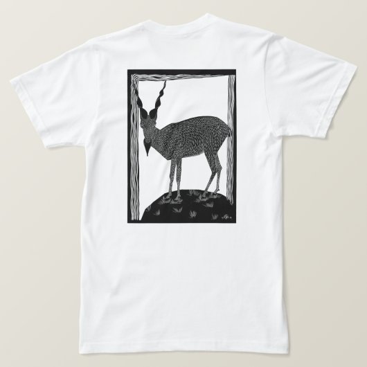 脅迫的にこちらを見つめる怖いヤギ Tシャツ (デザイン裏面)