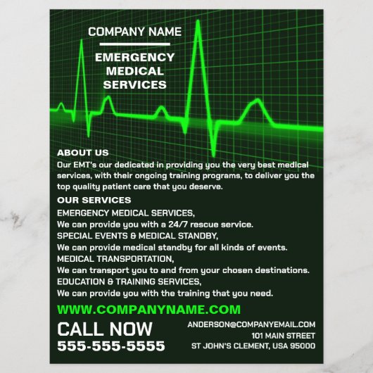 脈拍数デザイン、EMT、救急医療隊員広告ズ チラシ (正面)