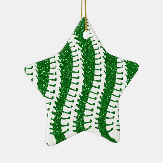 脊柱およびフェイクなグリッターの{緑の}星のオーナメント セラミックオーナメント (右)