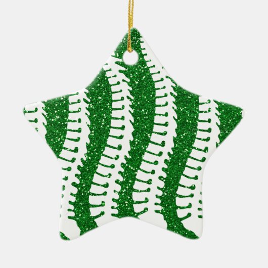 脊柱およびフェイクなグリッターの{緑の}星のオーナメント セラミックオーナメント (正面)