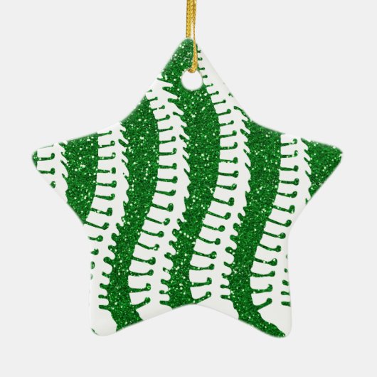 脊柱およびフェイクなグリッターの{緑の}星のオーナメント セラミックオーナメント (裏面)