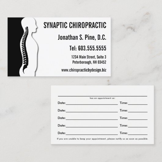 脊柱のシルエットの写実的なカイロプラクターのアポイントメント 予約カード (正面/裏面)
