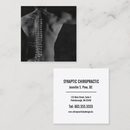 脊柱のスケッチの上敷の写真のカイロプラクティック スクエア名刺 (正面/裏面)