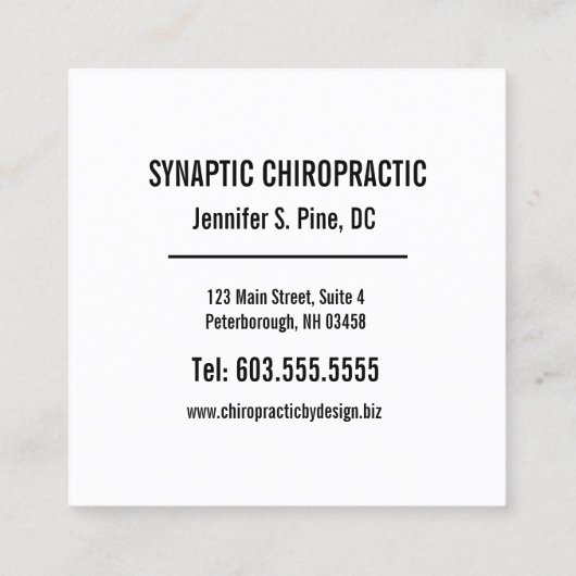 脊柱のスケッチの上敷の写真のカイロプラクティック スクエア名刺 (裏面)
