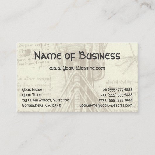 脊柱の解剖学スケッチ レオナルド・ダ・ヴィンチ 名刺 (正面)