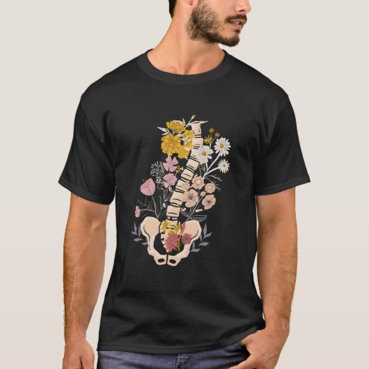 脊柱側弯症啓発 サル融合脊椎手術 ボタニカル Tシャツ (正面)
