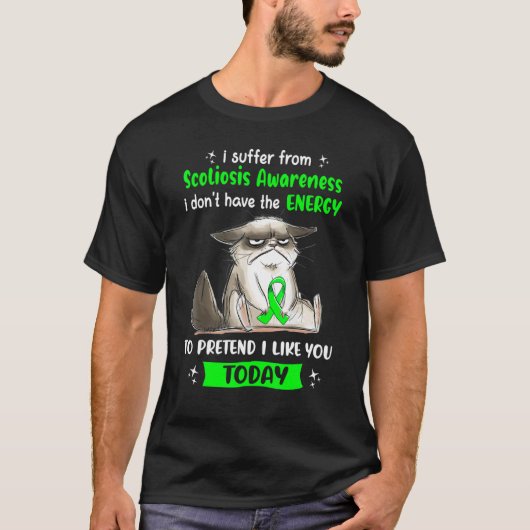 脊柱側弯症啓発 私は苦しんでいます 猫 Tシャツ (正面)