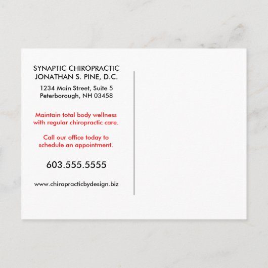 脊椎の再アクティブ化呼び出しの位置を合わせます ポストカード (裏面)