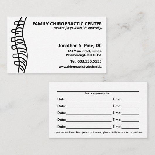脊椎カイロプラクター複数アポイントメントカード 予約カード (正面/裏面)
