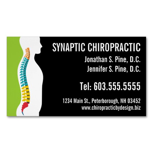 脊椎シルエットカイロプラクティックカイロプラクター マグネット名刺 (正面)